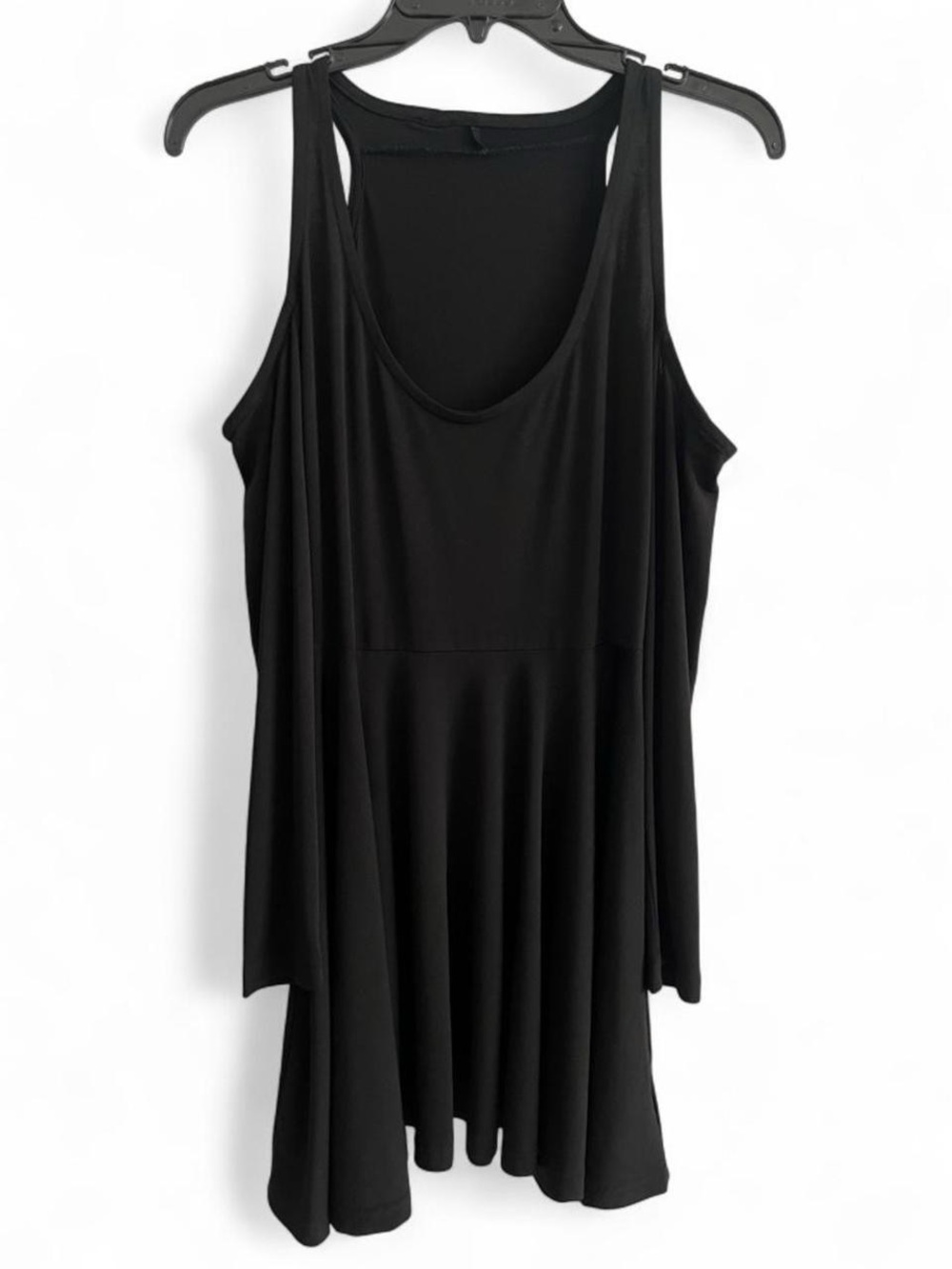 Black mini flare skater dress with cutout shoulder and sleeves